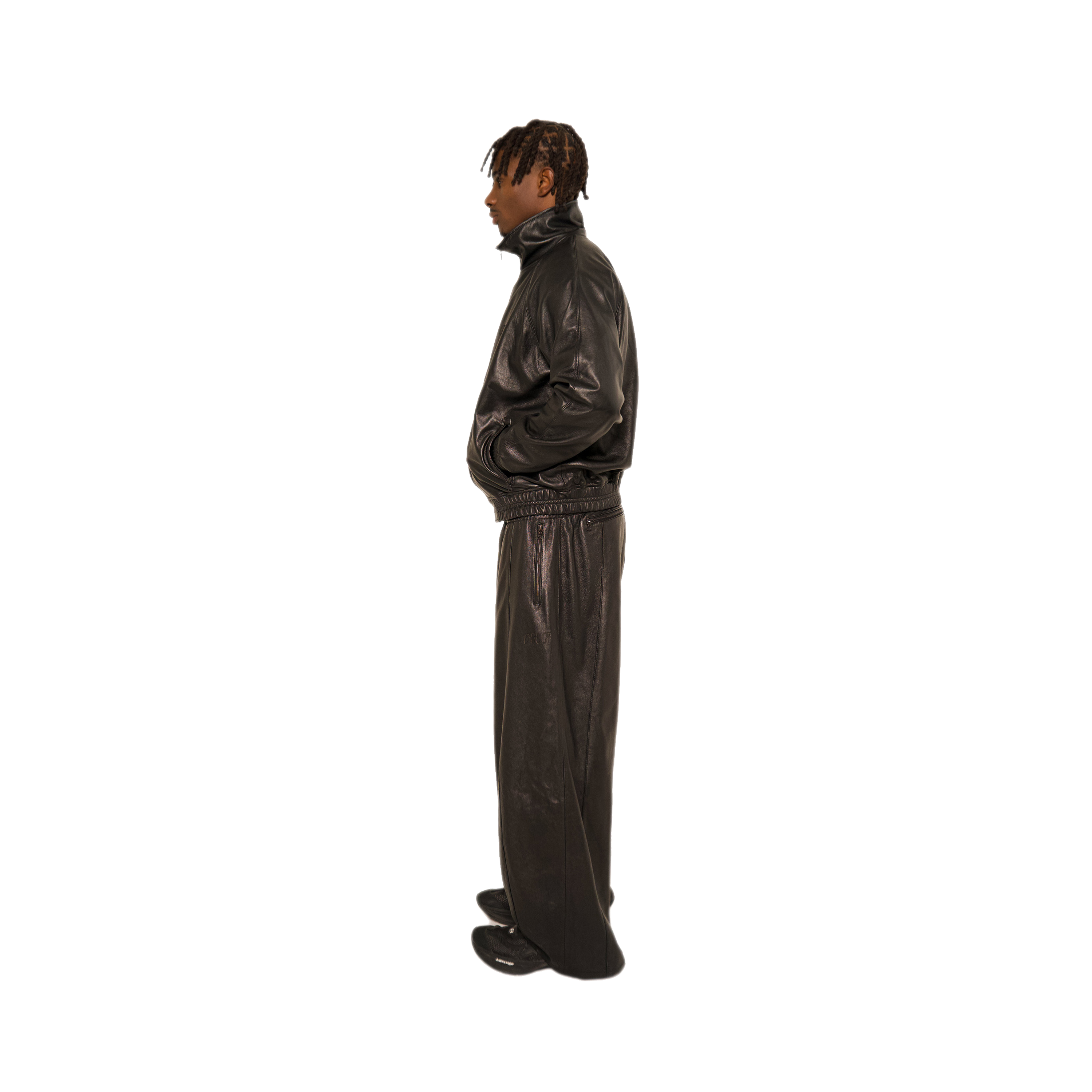 NOIR LEATHER TRACK PANTS