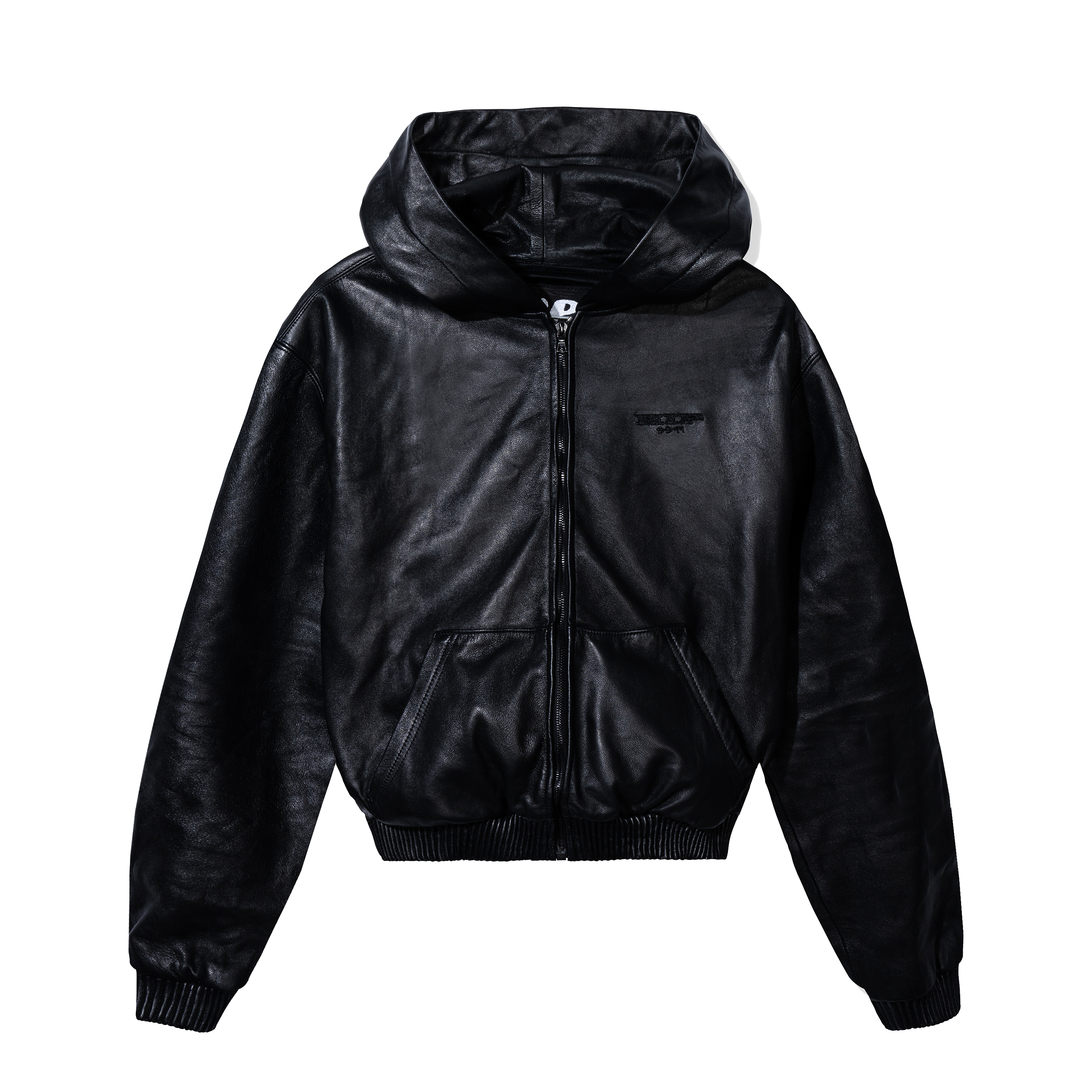 NOIR LEATHER ZIP-UP HOODIE
