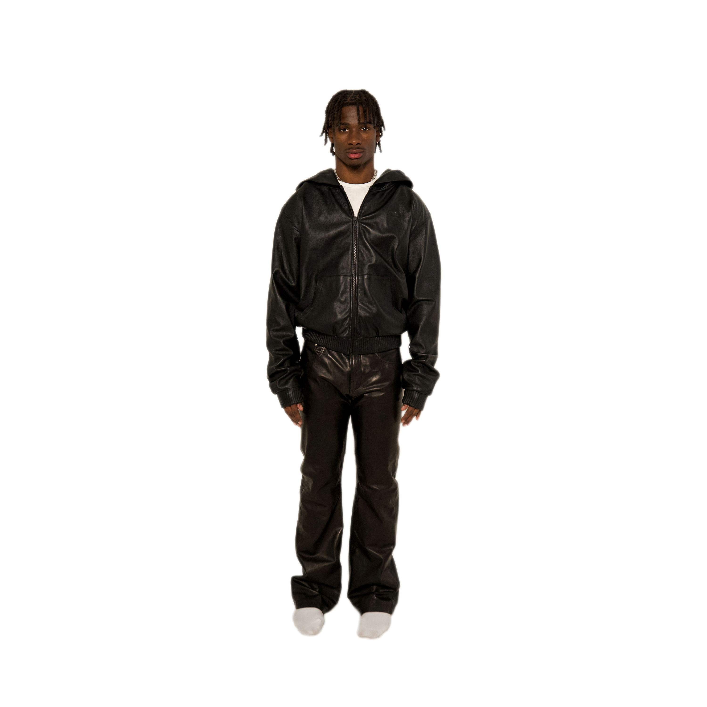 NOIR LEATHER ZIP-UP HOODIE