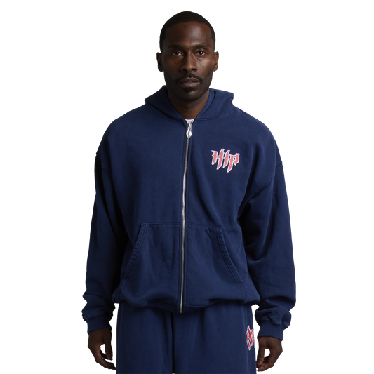 GRUNGE AMERICA ZIP HOODIE - VINTAGE BLUE