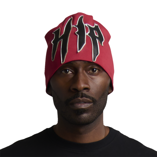 GRUNGE ROCKSTAR LEATHER TOQUE - RED/NOIR