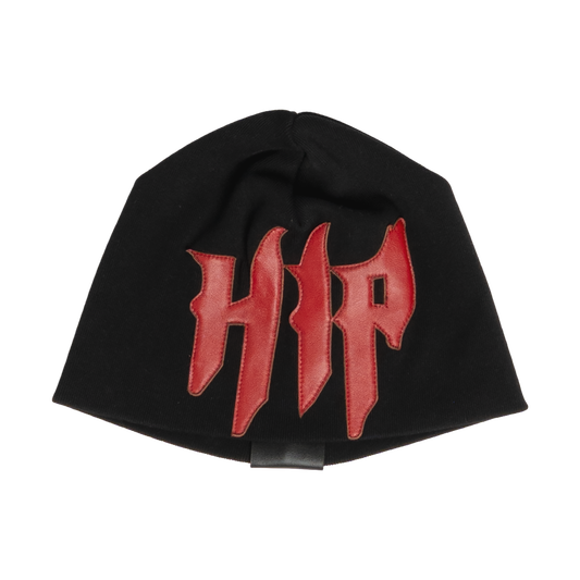 GRUNGE ROCKSTAR LEATHER TOQUE - NOIR/RED