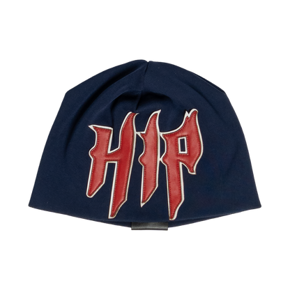 GRUNGE ROCKSTAR LEATHER TOQUE - NAVY/RED