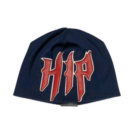 GRUNGE ROCKSTAR LEATHER TOQUE - NAVY/RED