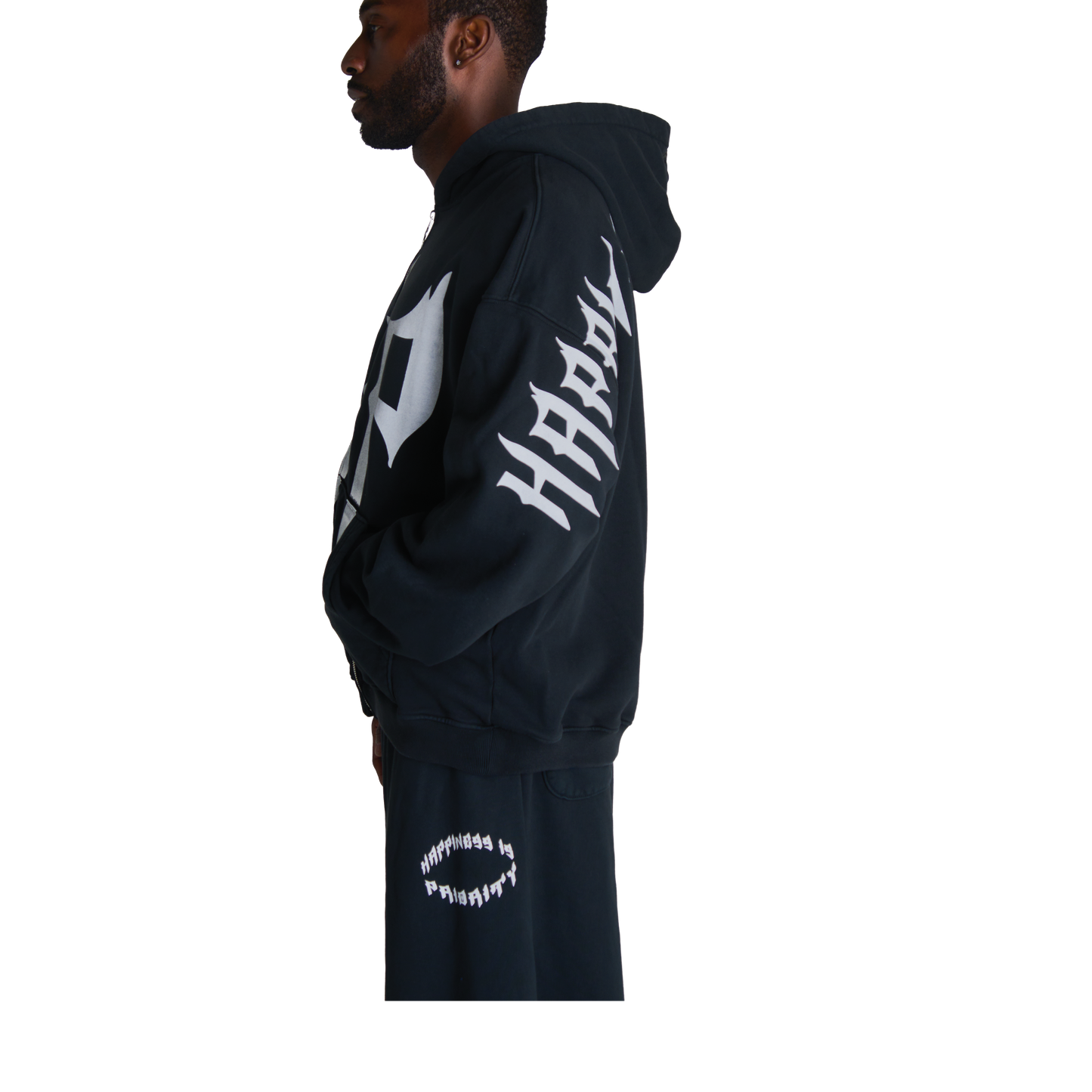 HAPPINESS IS PRIORITY ZIP UP - VINTAGE BLACK