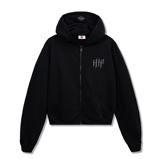 CROP GRUNGE ZIP UP - NOIR