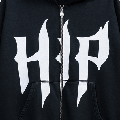 HAPPINESS IS PRIORITY ZIP UP - VINTAGE BLACK