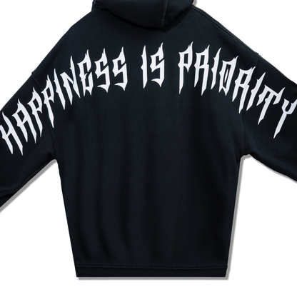 HAPPINESS IS PRIORITY ZIP UP - VINTAGE BLACK
