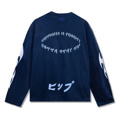 GRUNGE FLAME L/S T-SHIRT VINTAGE NAVY
