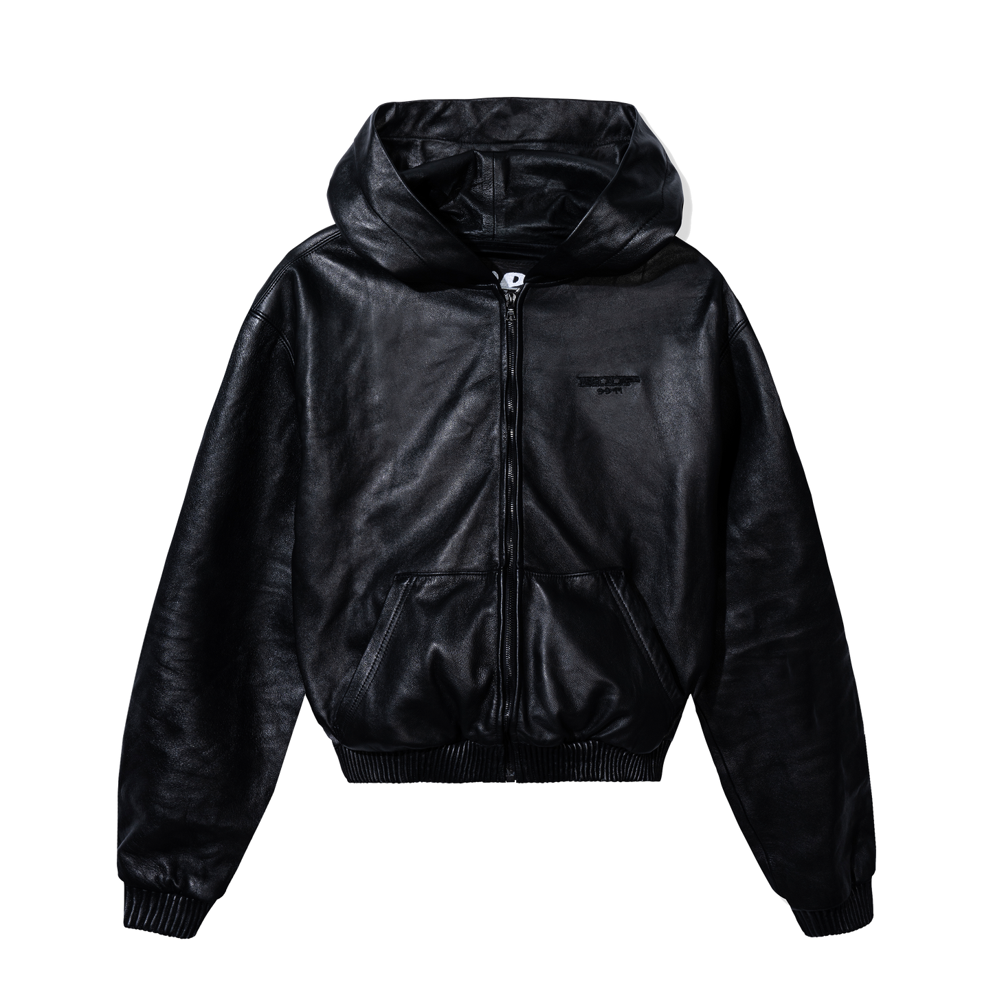 NOIR LEATHER ZIP-UP HOODIE