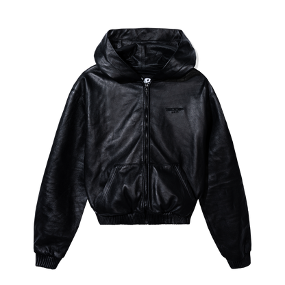 NOIR LEATHER ZIP-UP HOODIE