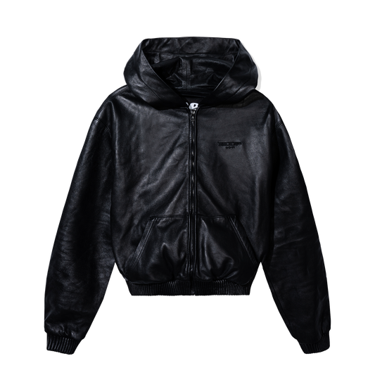 NOIR LEATHER ZIP-UP HOODIE