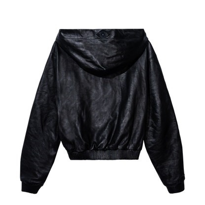 NOIR LEATHER ZIP-UP HOODIE