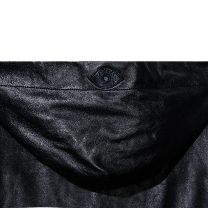NOIR LEATHER ZIP-UP HOODIE