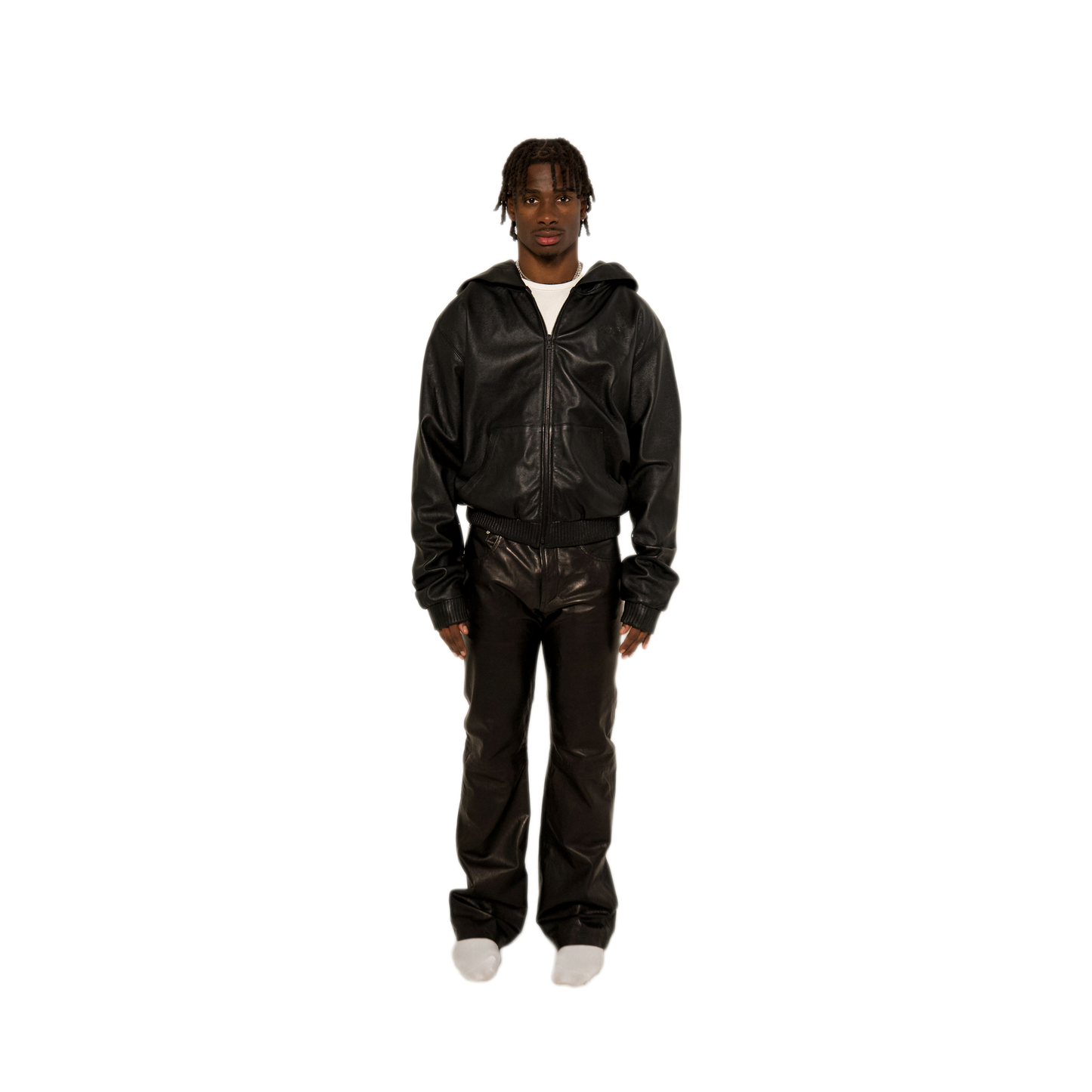 NOIR LEATHER ZIP-UP HOODIE