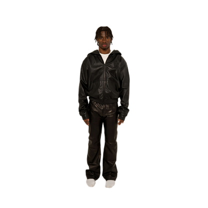 NOIR LEATHER ZIP-UP HOODIE