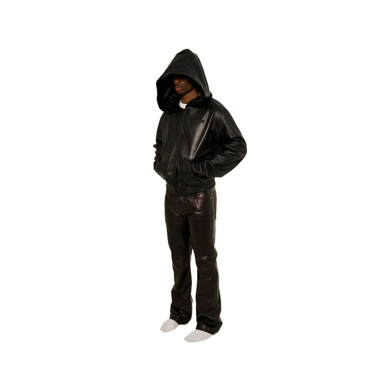 NOIR LEATHER ZIP-UP HOODIE