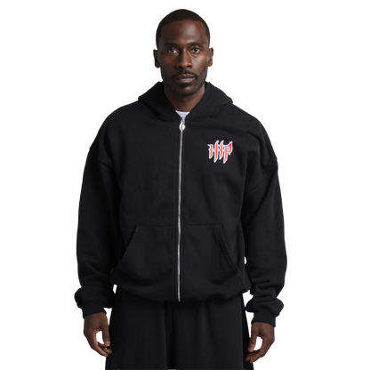 GRUNGE CORE ZIP HOODIE BLACK/RED