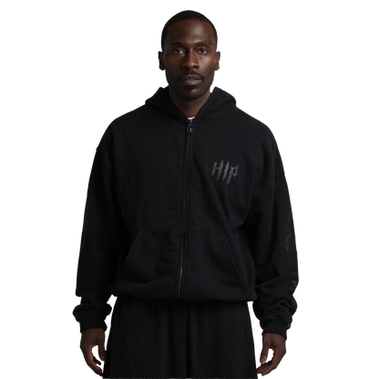 GRUNGE FLAME ZIP HOODIE - NOIR