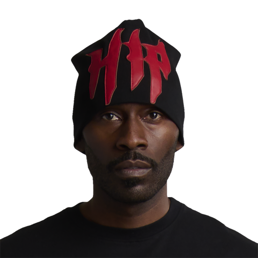 GRUNGE ROCKSTAR LEATHER TOQUE - NOIR/RED