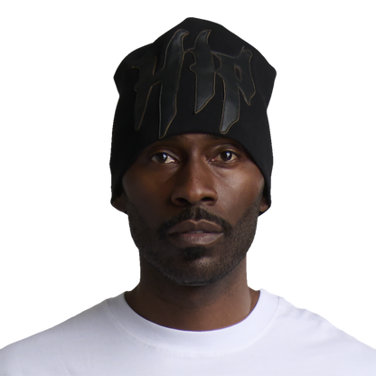 GRUNGE ROCKSTAR LEATHER TOQUE - NOIR