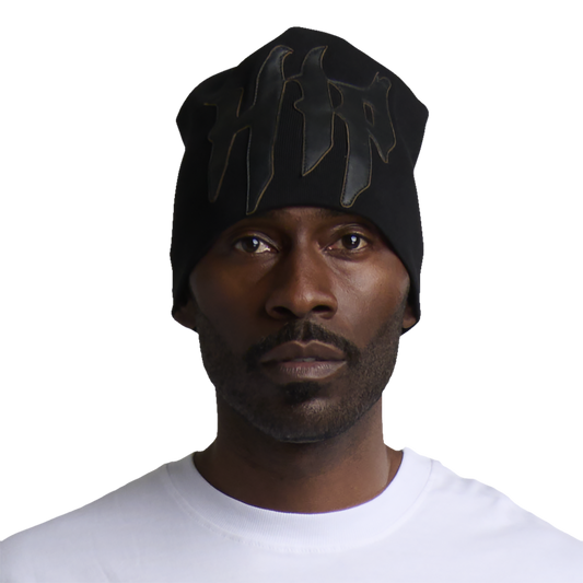 GRUNGE ROCKSTAR LEATHER TOQUE - NOIR