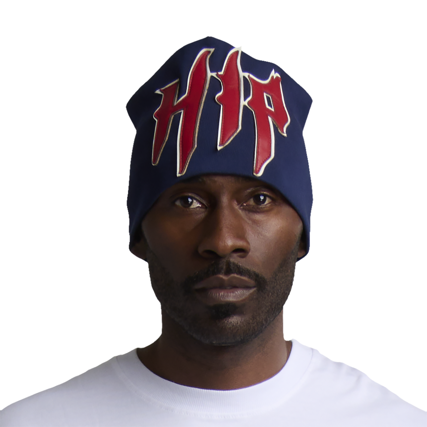 GRUNGE ROCKSTAR LEATHER TOQUE - NAVY/RED