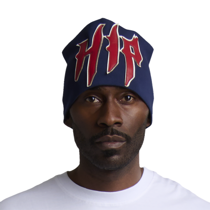 GRUNGE ROCKSTAR LEATHER TOQUE - NAVY/RED