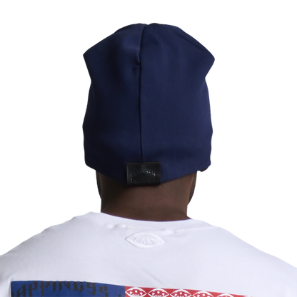 GRUNGE ROCKSTAR LEATHER TOQUE - NAVY/RED