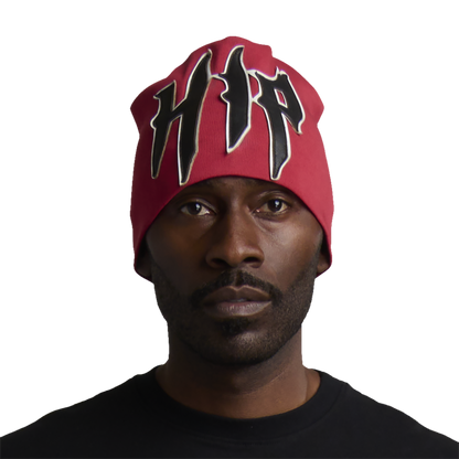 GRUNGE ROCKSTAR LEATHER TOQUE - RED/NOIR